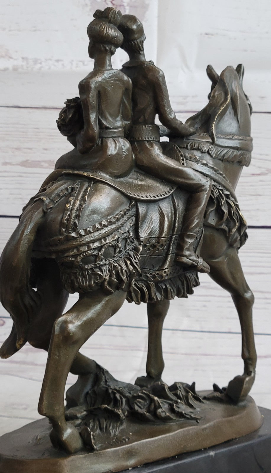 Treasured Keepsake: Handcrafted Bronze Sculpture Bride & Groom on Horse Collectible