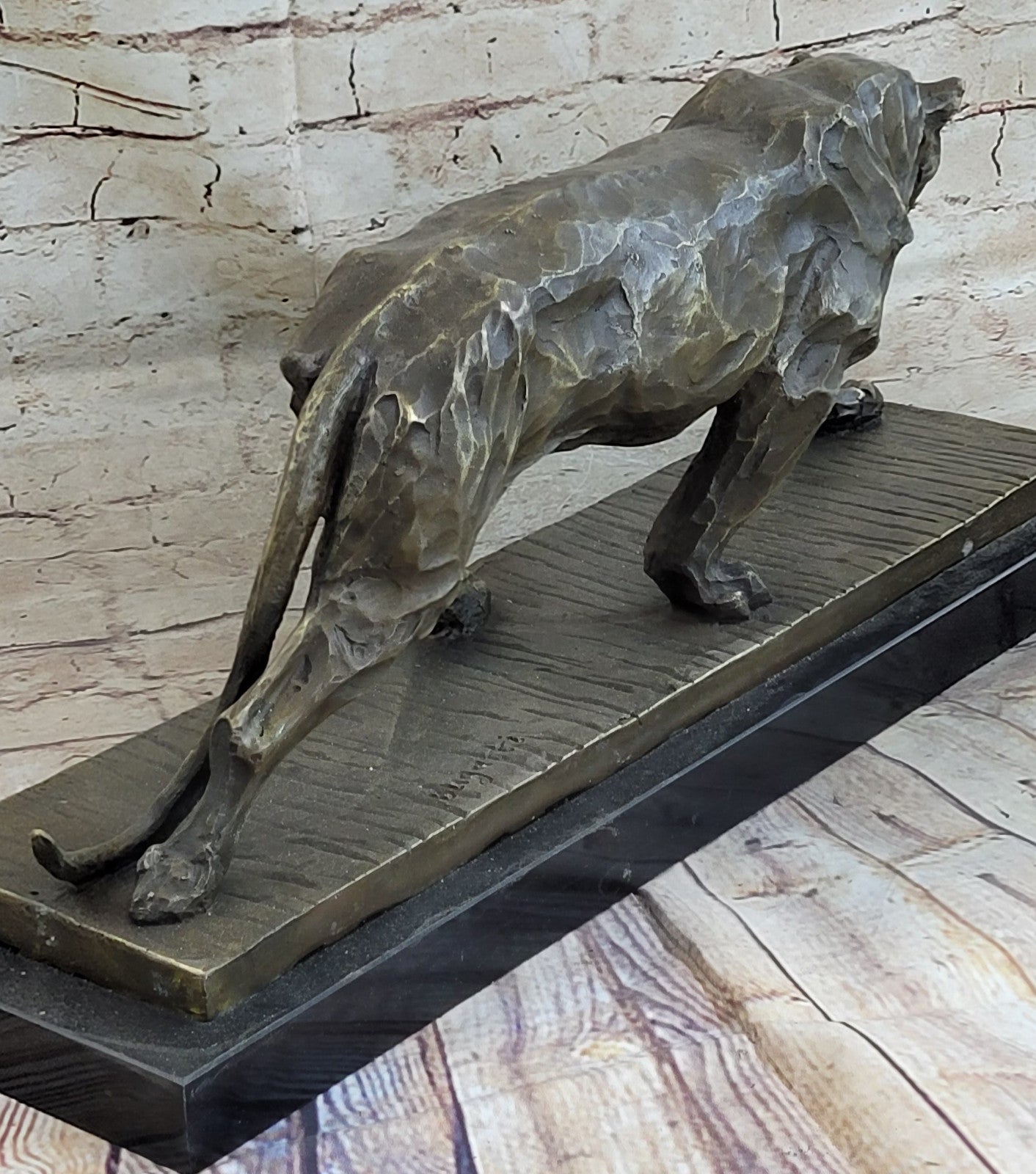 Large African Mountain Lion Leopard Cougar Bronze Art Deco Sculpture Figurine NR
