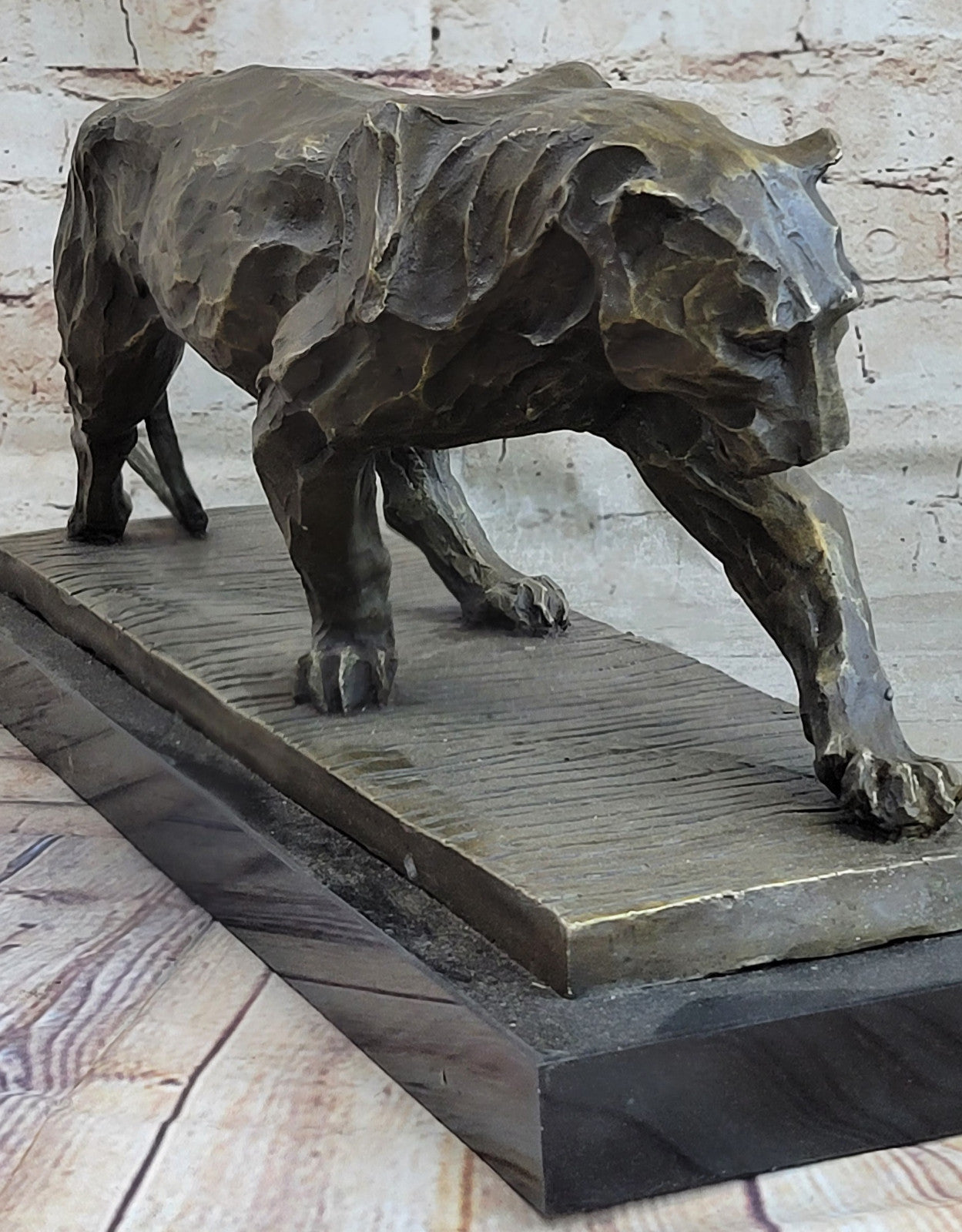 Large African Mountain Lion Leopard Cougar Bronze Art Deco Sculpture Figurine NR