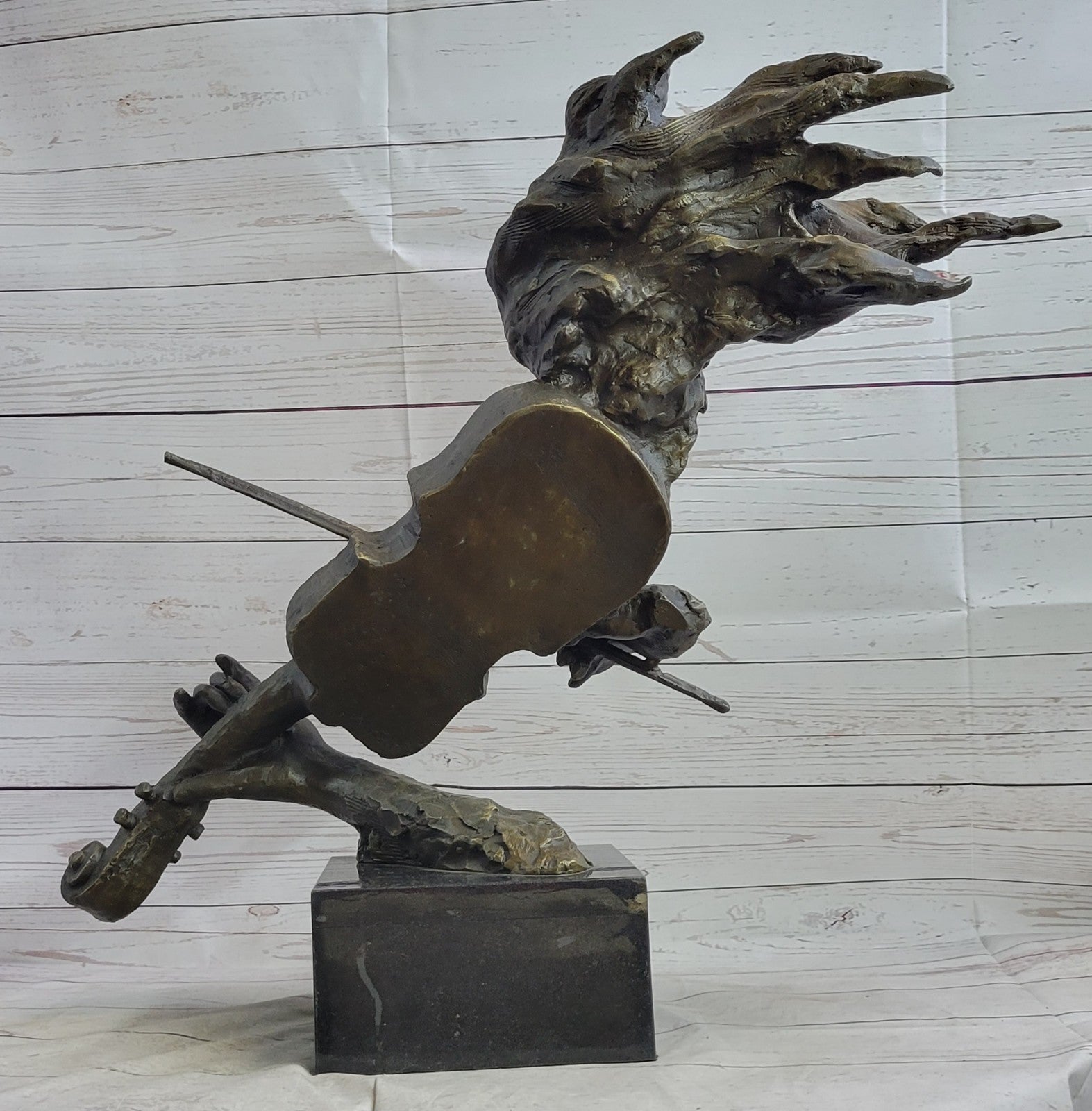 Large Abstract Modern Art Female Violin Player Bronze Sculpture Brown Patina