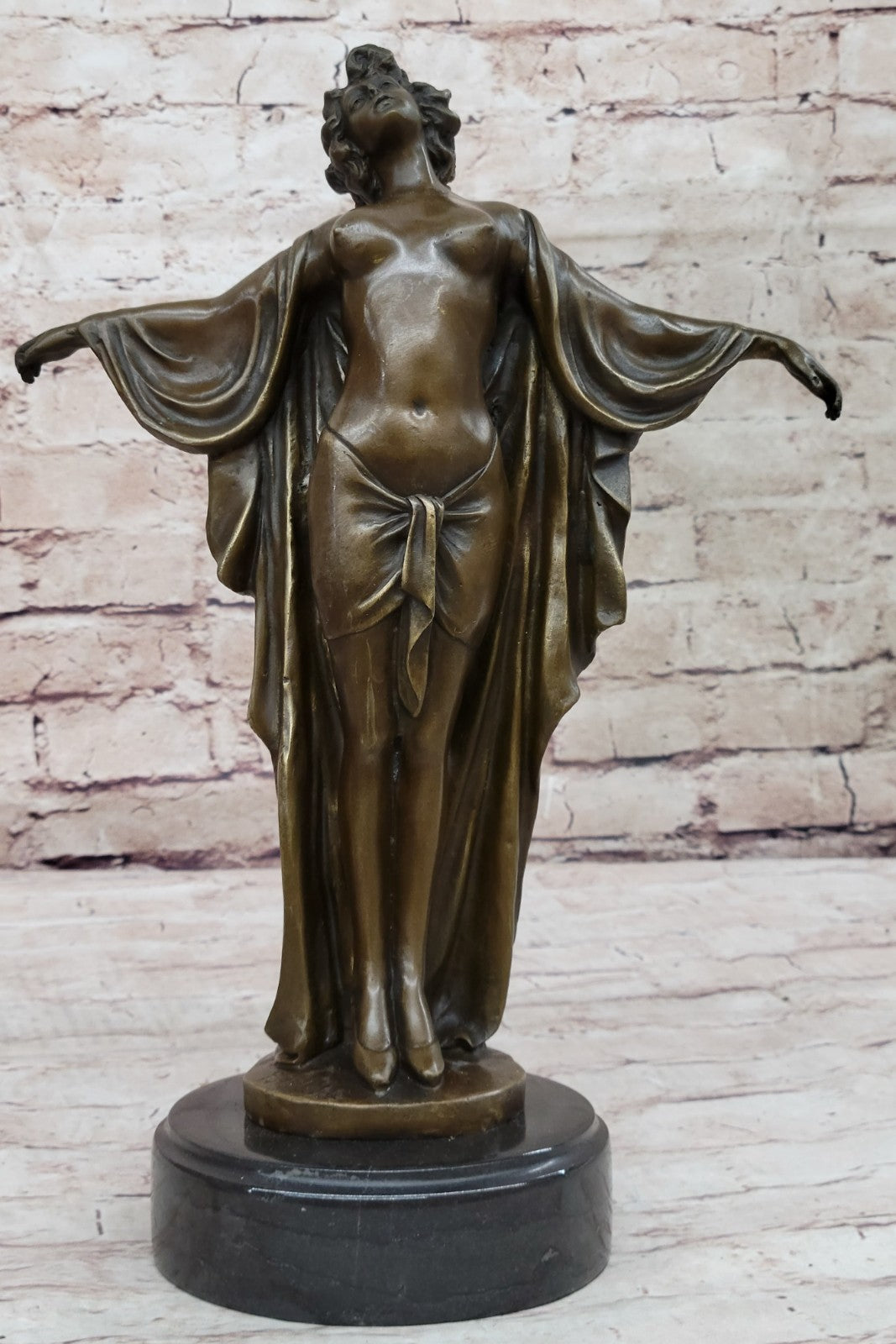 Art Deco Nude Girl Female Classic Bronze Sculpture Figurine Marble Base Figure