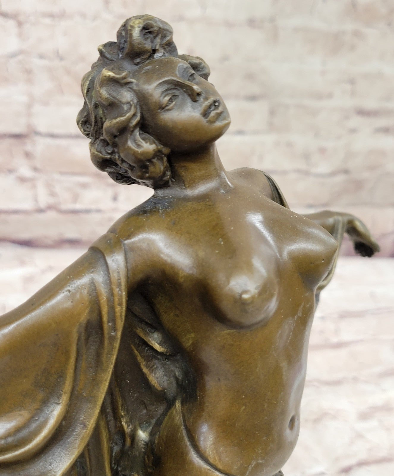 Art Deco Nude Girl Female Classic Bronze Sculpture Figurine Marble Base Figure