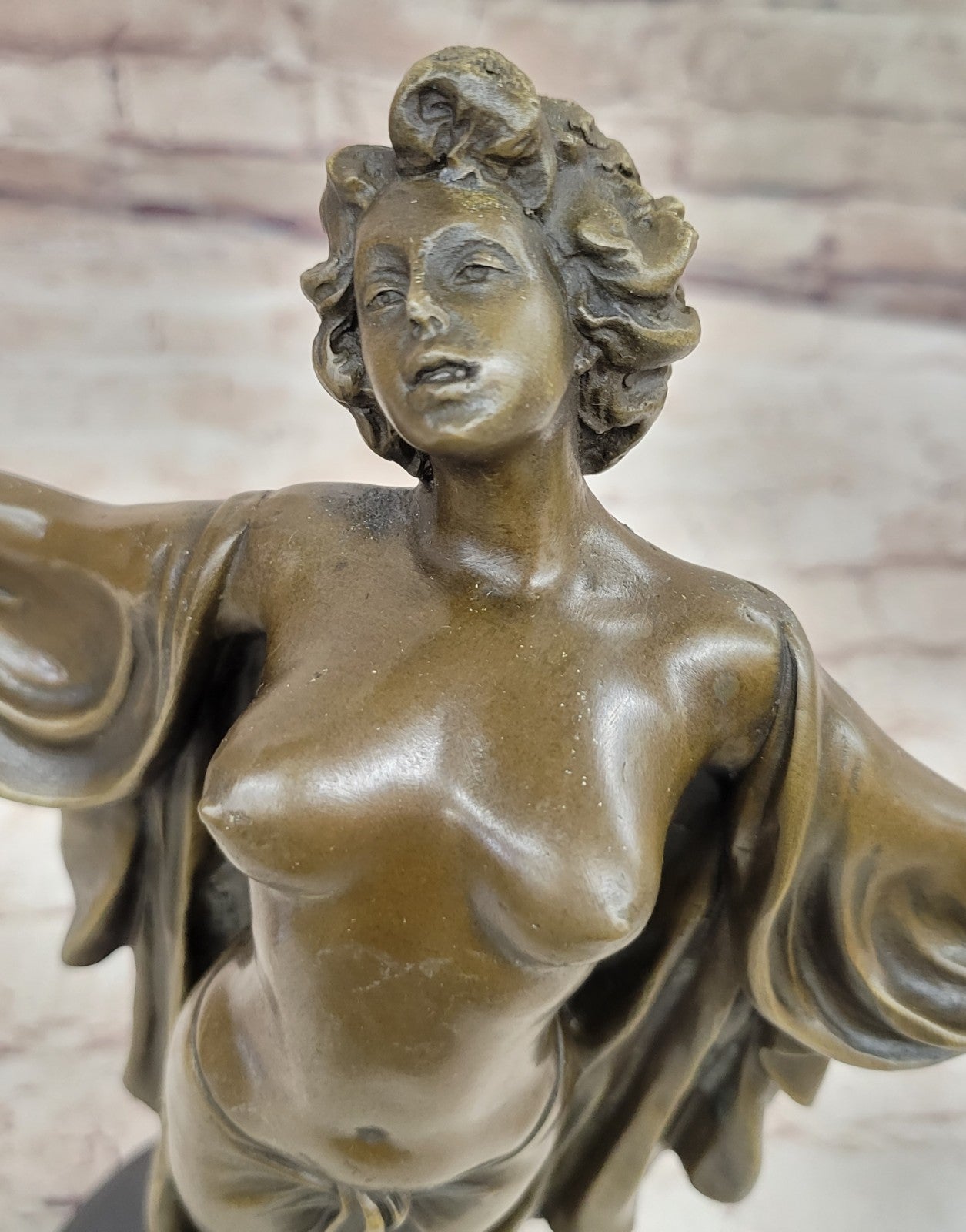 Art Deco Nude Girl Female Classic Bronze Sculpture Figurine Marble Base Figure