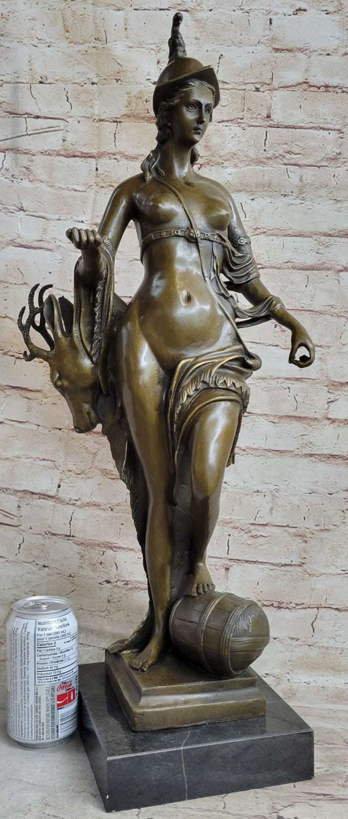 After H. Gerhard (Dutch ) Bronze, Nude Diana The Huntress Carrying Stag, Signed