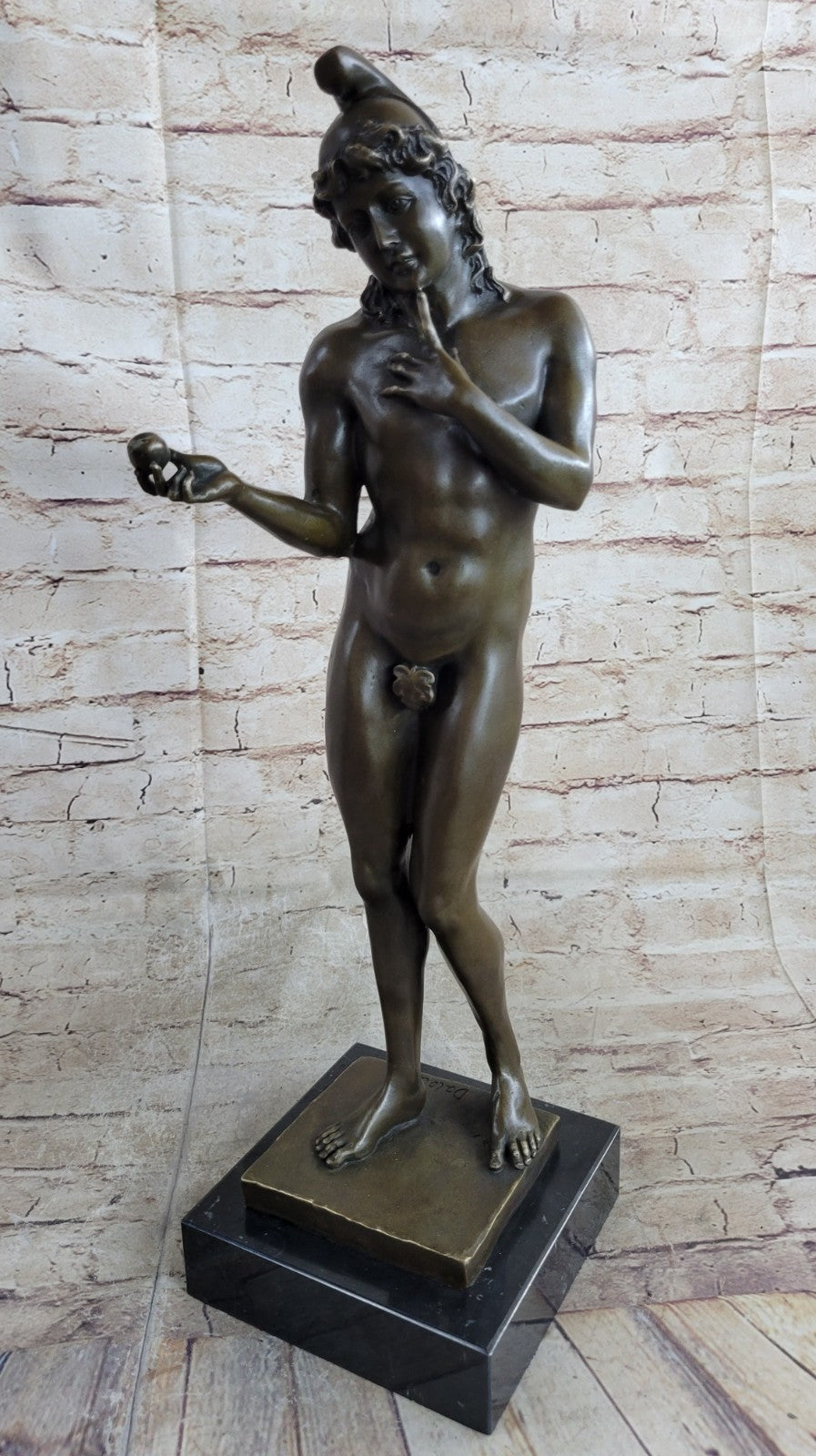 SIGNED LIMITED EDITION BRONZE SCULPTURE NUDE MALE ADAM STATUE ON MARBLE BASE