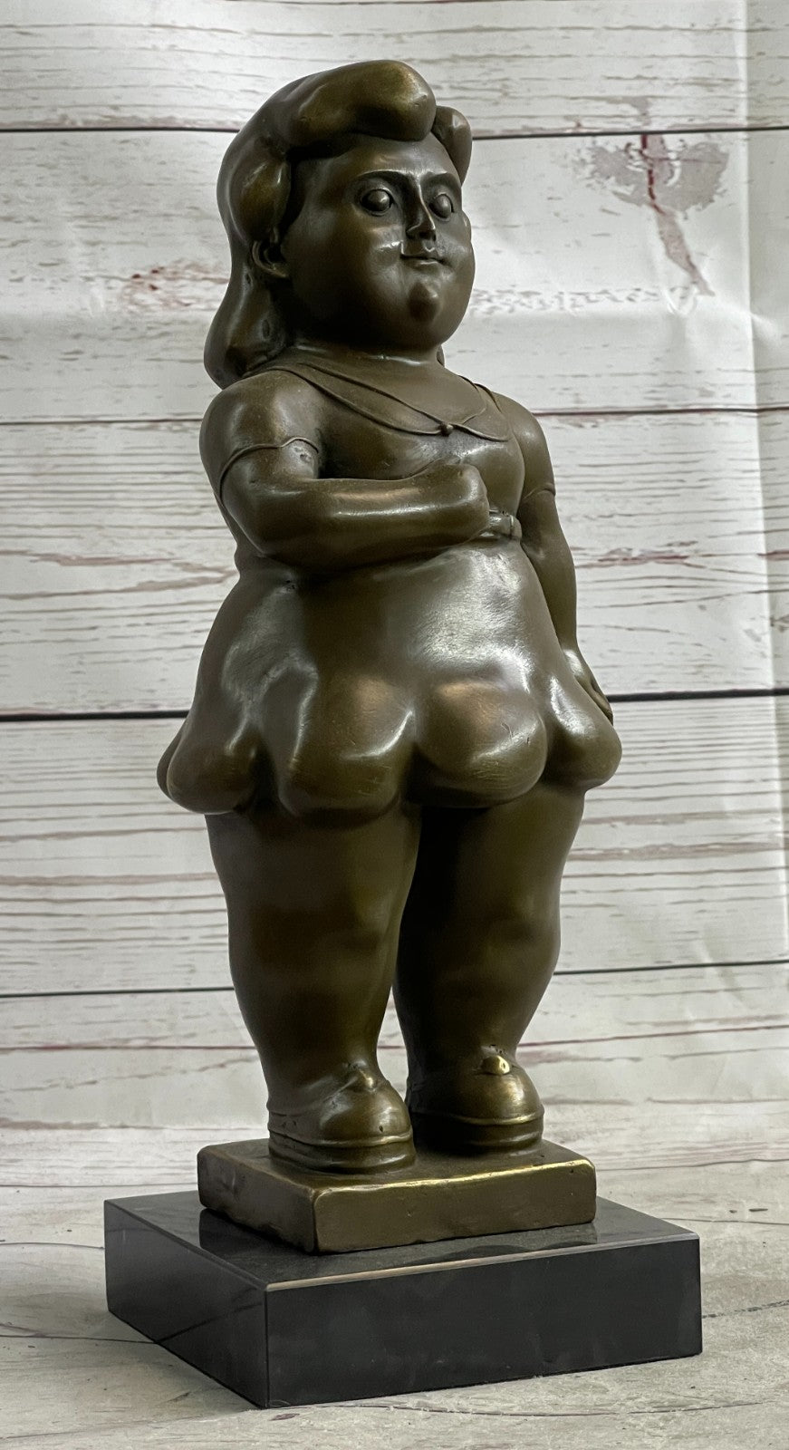 Handcrafted bronze sculpture SALE Young Woman Botero Fernando Signed Artwork