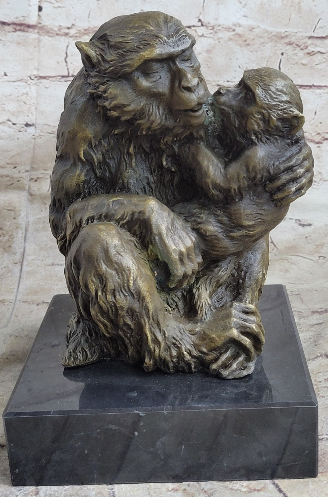 Signed Gorilla W/ Baby Monkey Animal Bronze Statue Art Deco Figure Hand Made