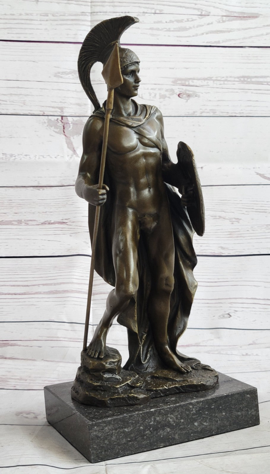 Bronze Statue on Marble Roman Soldier Spartan Warrior sculpture figurine Décor