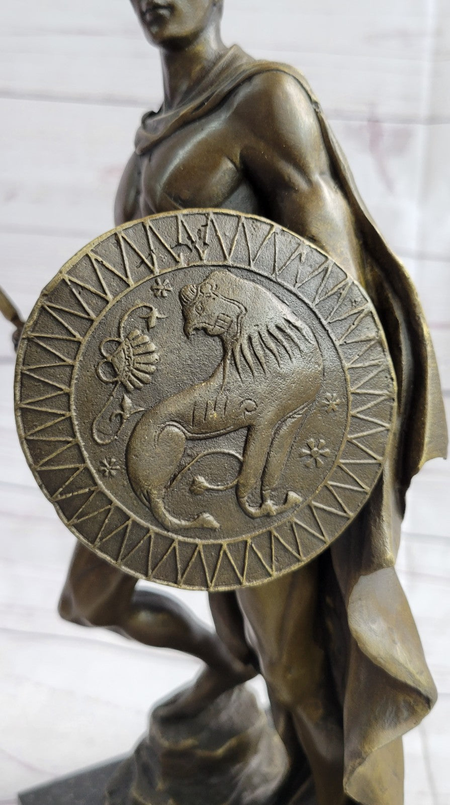 Bronze Statue on Marble Roman Soldier Spartan Warrior sculpture figurine Décor