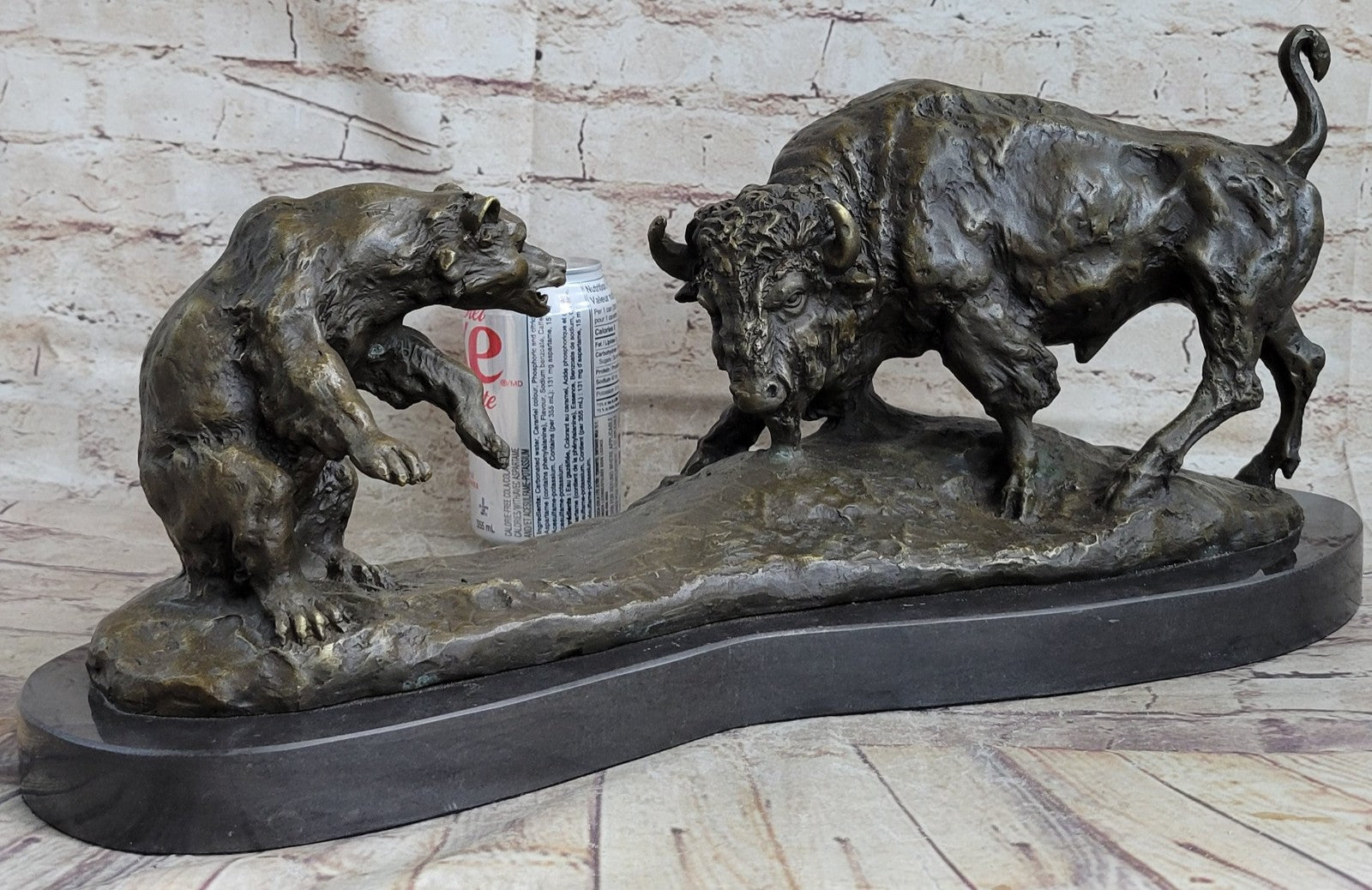 Classic Buffalo and Bear in Oval Office in White House Bronze Sculpture Figurine