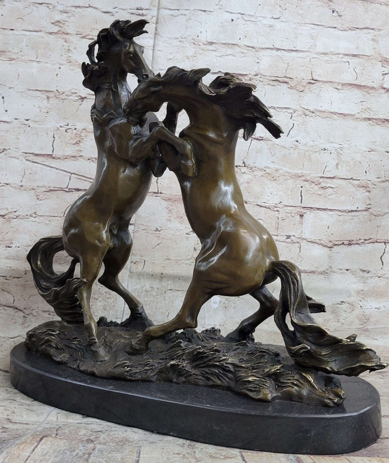 Bronze Sculpture Handcrafted 22 LBS Two Large Horses Classic Museum Artwork