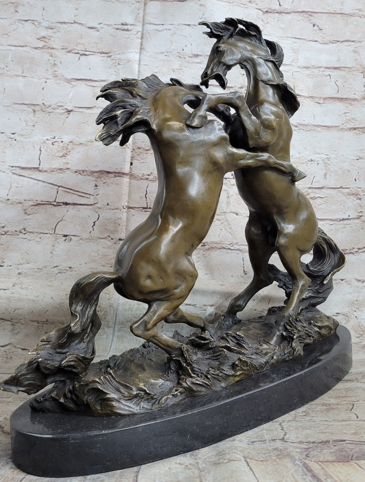 Bronze Sculpture Handcrafted 22 LBS Two Large Horses Classic Museum Artwork