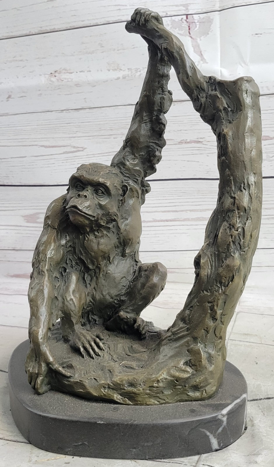 Vintage Heavy & Large Cast Brass Bronze Statue Figurine Monkey Sculpture 15 LBS