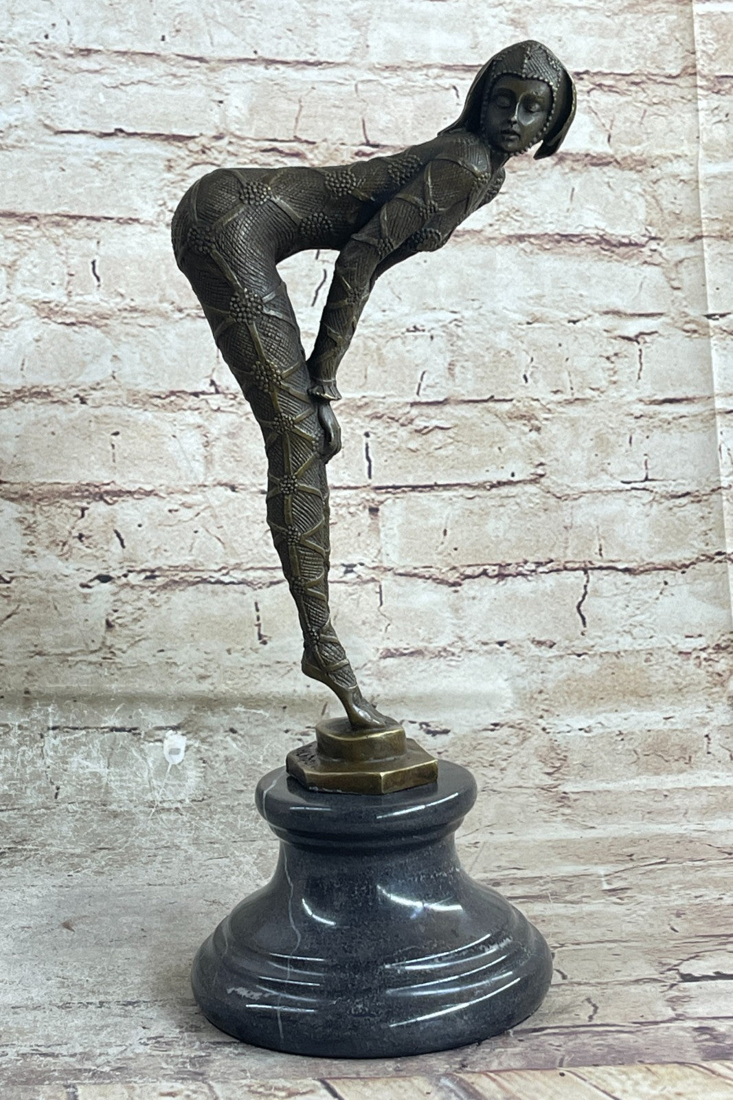 Art Deco Nouveau Chiparus Style Bronze Sculpture Dancer Marble Base Figurine