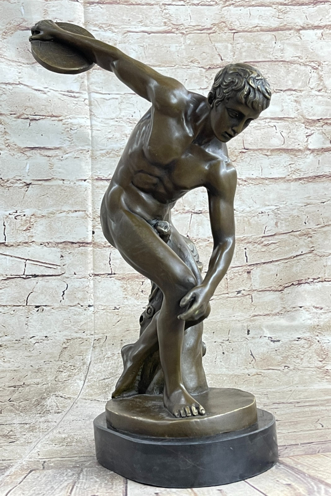 Grand Tour Of Discus Thrower Discobolo Statue Figurine Bronze Sculpture  Sale