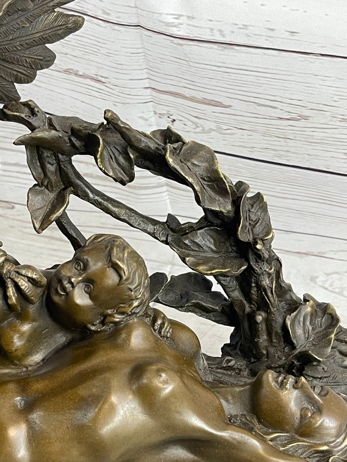 Handcrafted bronze sculpture Hawk Eagle Baby W/ Nude Girl Original Signed Artwork