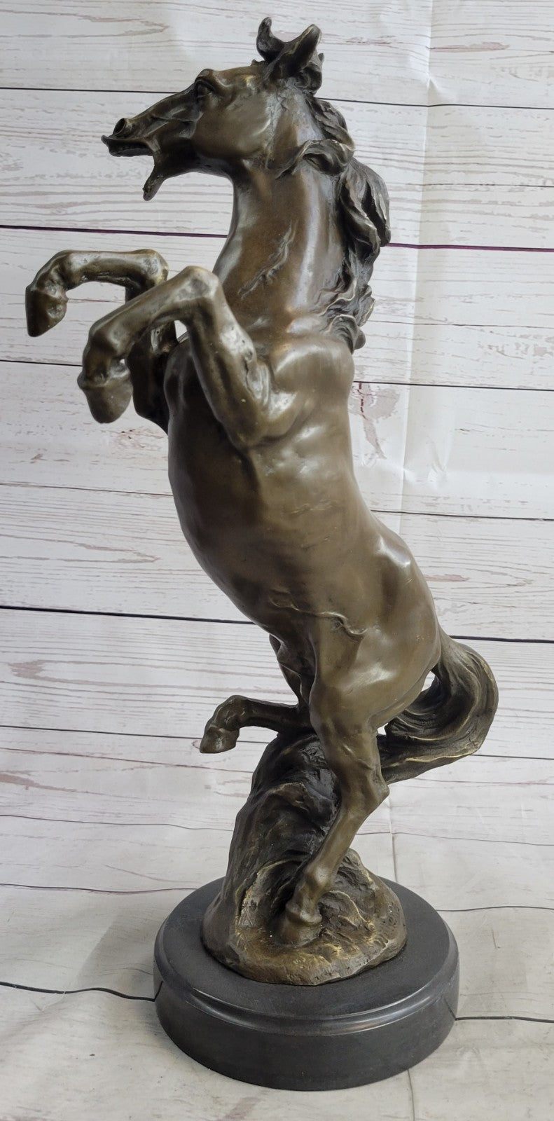 Rodeo Western Rearing Horse Farm Ranch Bronze Marble Statue Art Sculpture Gift