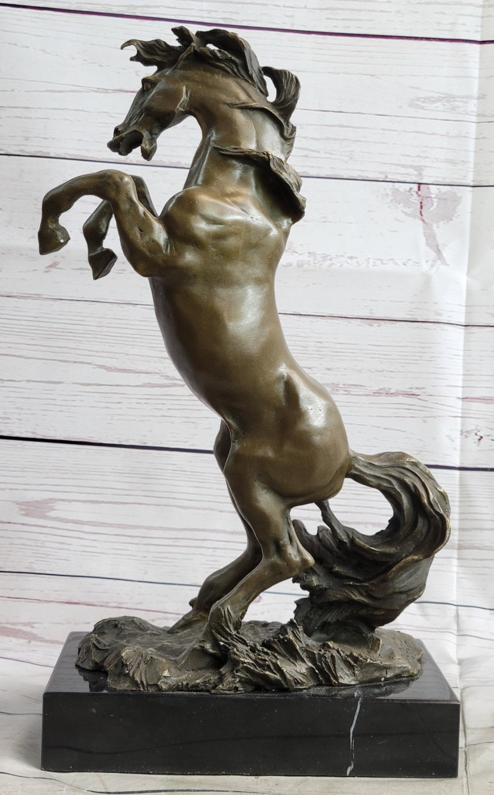 Buy Rodeo Western Rearing Horse Bronze Marble Statue – Farm & Ranch Art Sculpture SALE