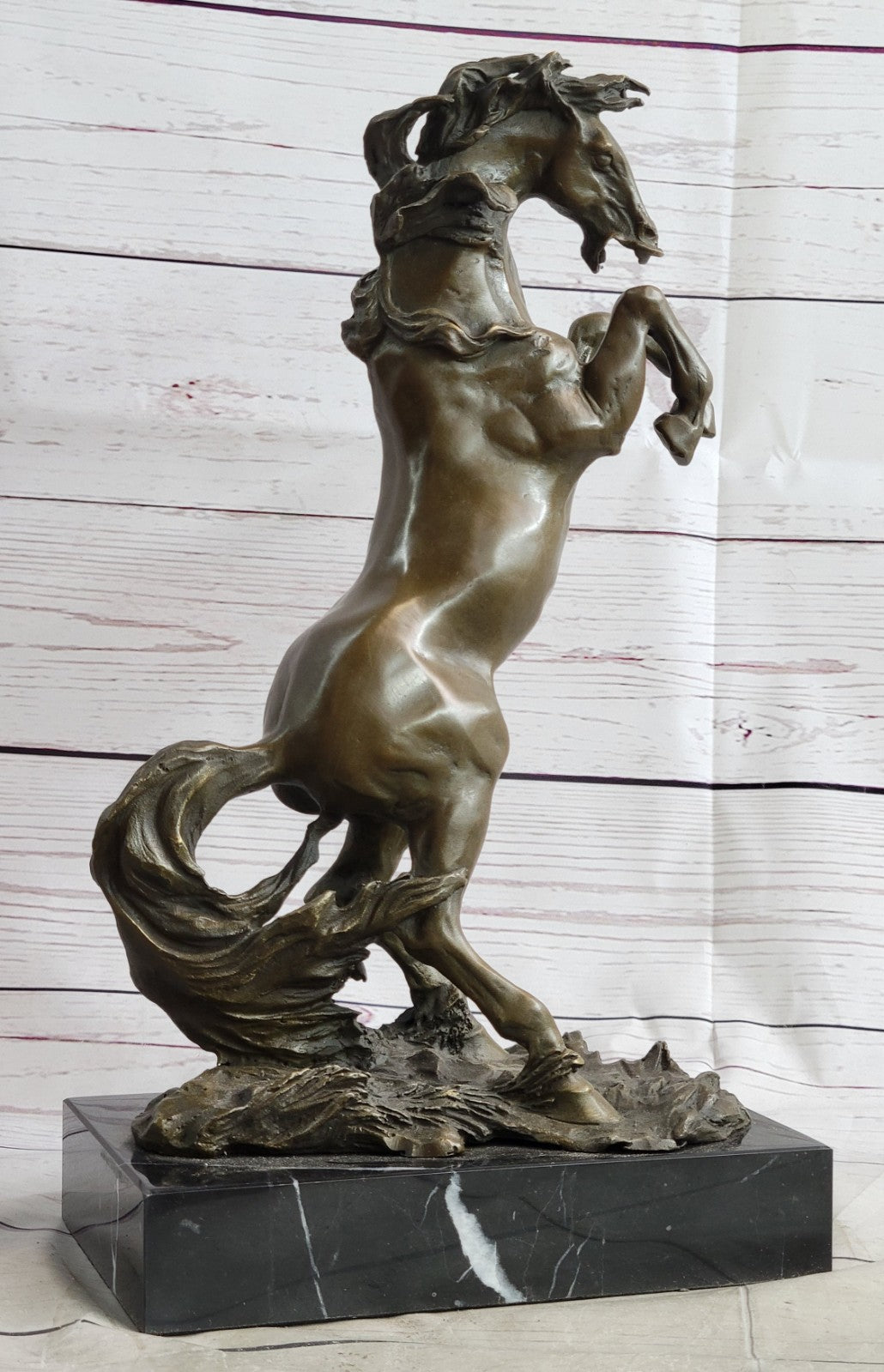 Buy Rodeo Western Rearing Horse Bronze Marble Statue – Farm & Ranch Art Sculpture SALE