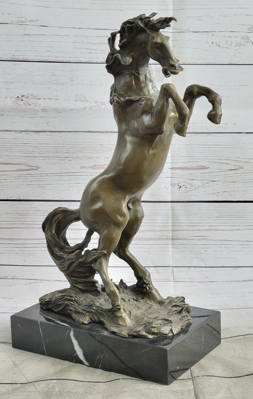 Rodeo Western Rearing Horse Farm Ranch Bronze Marble Statue Art Sculpture SALE