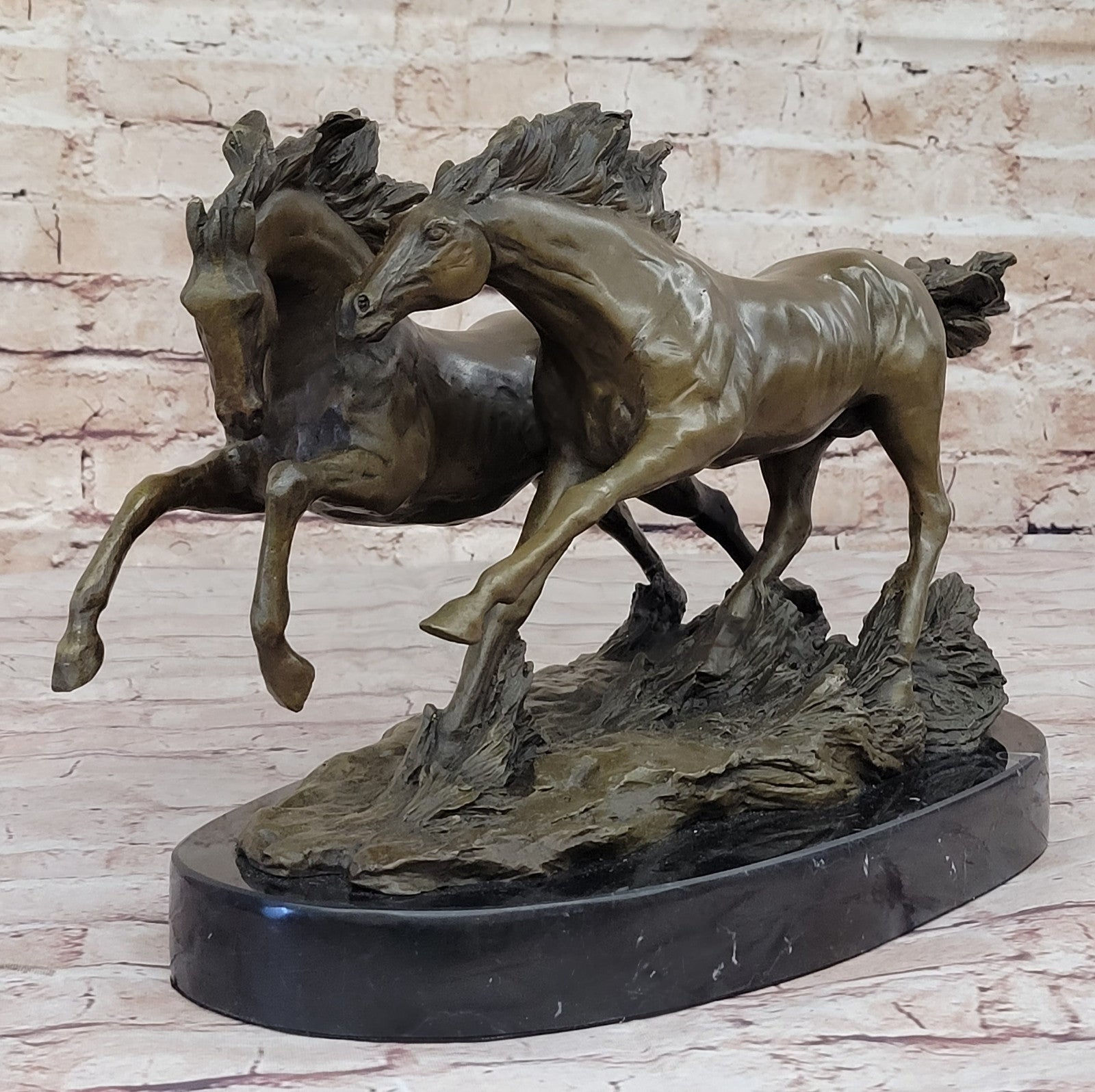 Signed Original B.C. Zhang: Two Large Stallions Bronze Sculpture, Handcrafted Artwork