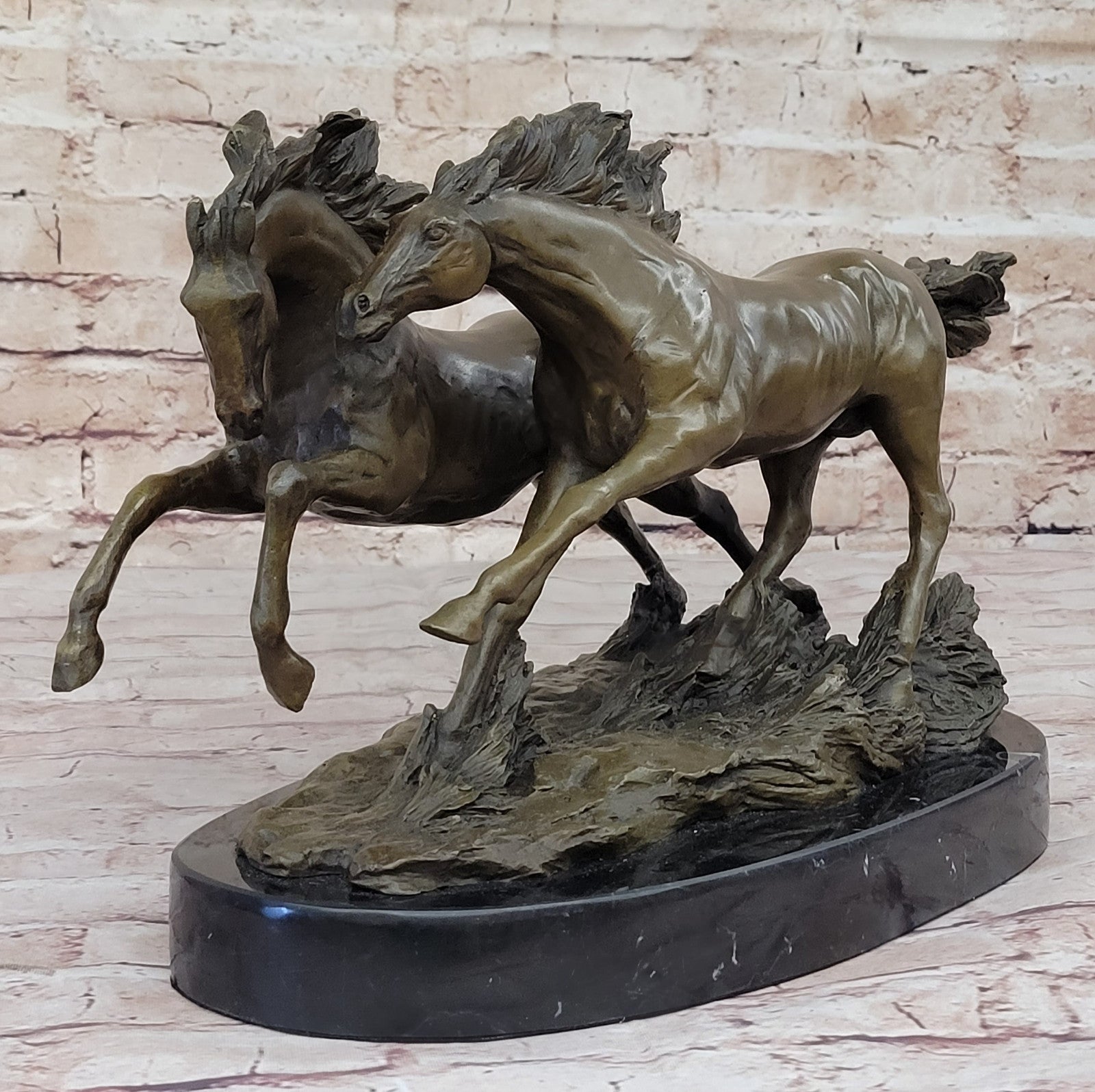 Signed Original B.C. Zhang Bronze Sculpture – Two Large Stallions Artwork – Handcrafted Sale