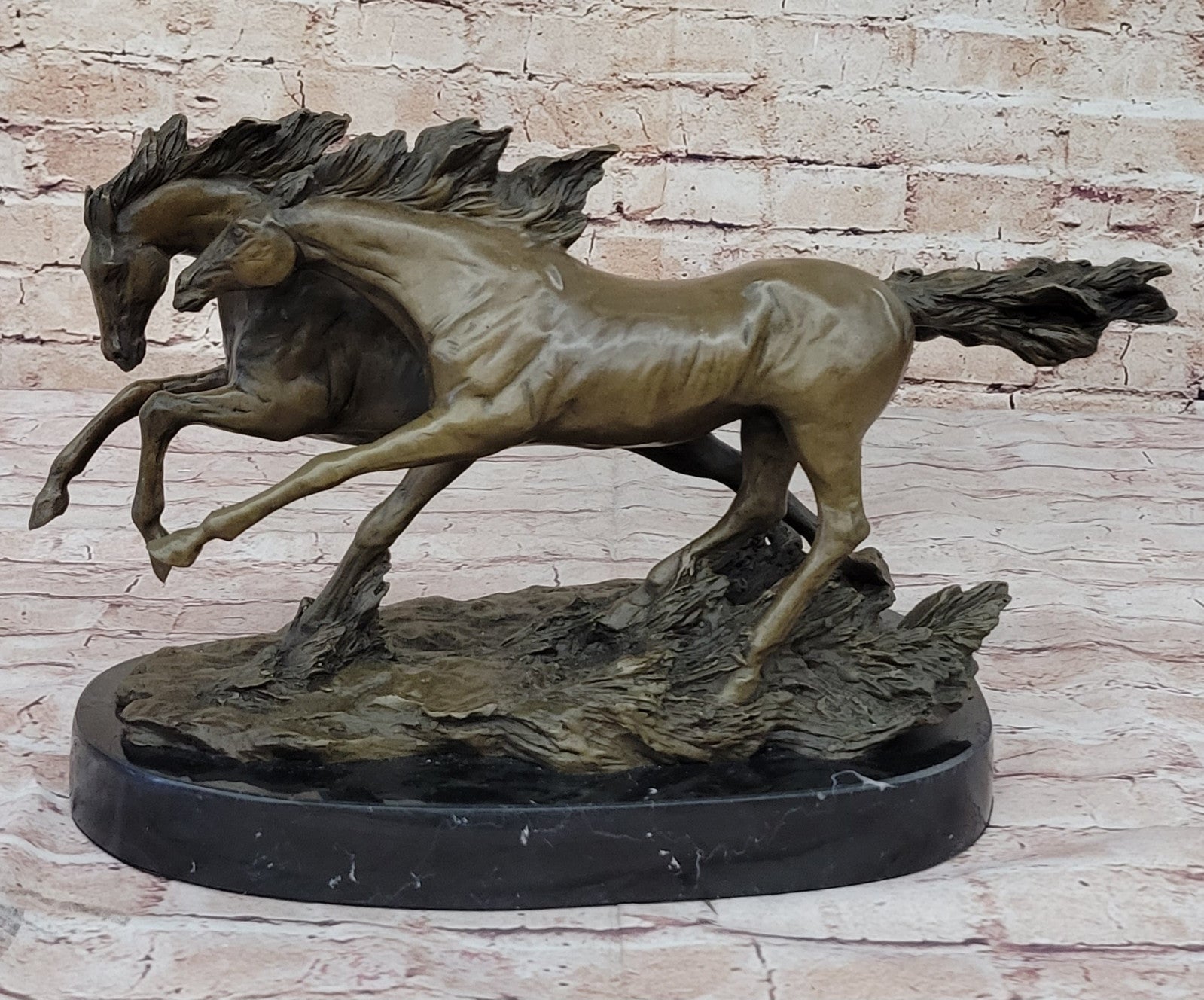 Signed Original B.C. Zhang Bronze Sculpture – Two Large Stallions Artwork – Handcrafted Sale