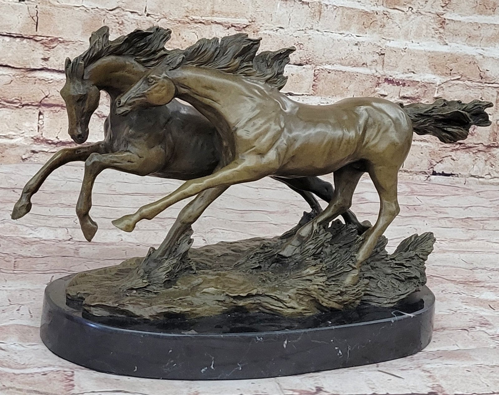 Signed Original B.C. Zhang: Two Large Stallions Bronze Sculpture, Handcrafted Artwork