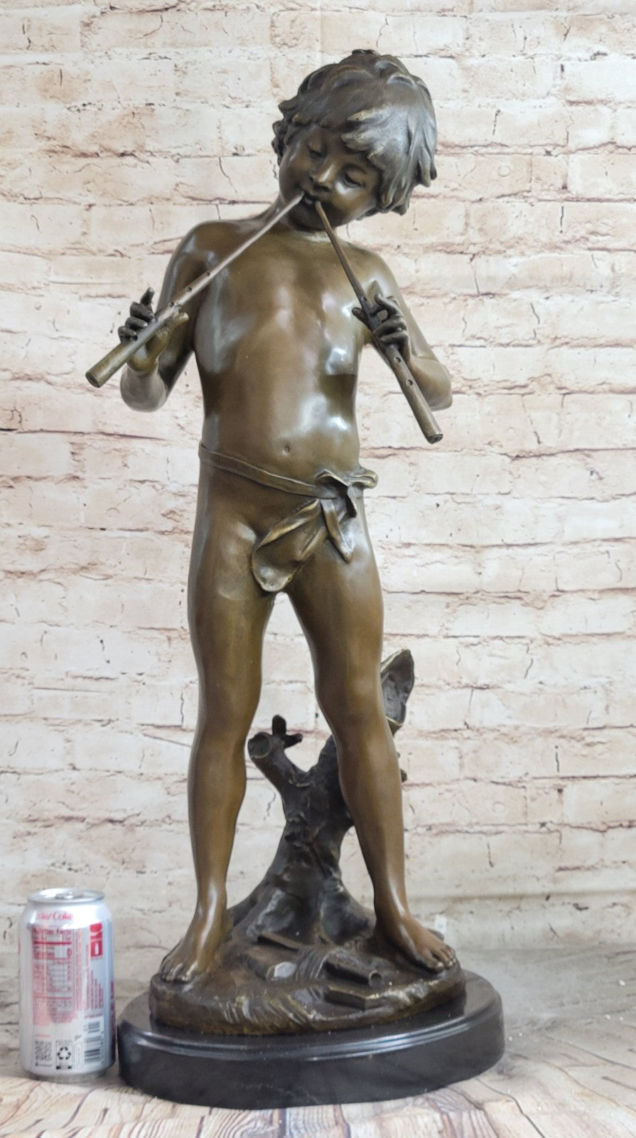 Hand Made Genuine Heavy Solid Bronze Boy playing Flute Bronze Sculpture Sale