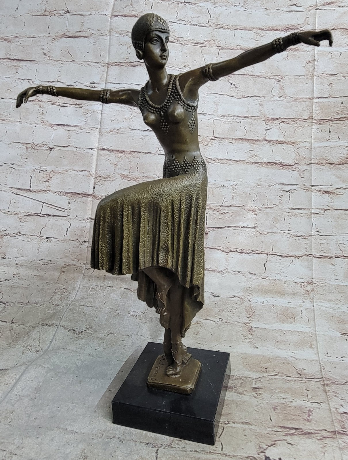 Sexy Lady Dancer Art Nouveau Marble Base Bronze Sculpture Statue Figurine Sale