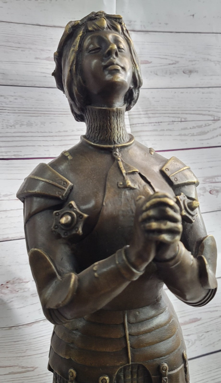 MAID ORLEANS FRENCH PRAYING HEROINE SOLDIER Bronze Sculpture Statue Figurine T
