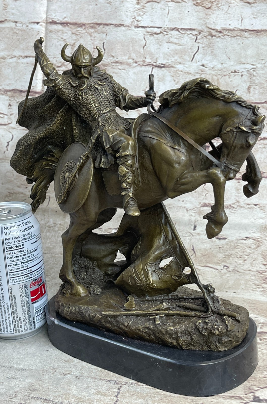 SIGNED BRONZE WARRIOR VIKING ANGLO SAXON FIGURE ON HORSE 14 LBS Decorative gift