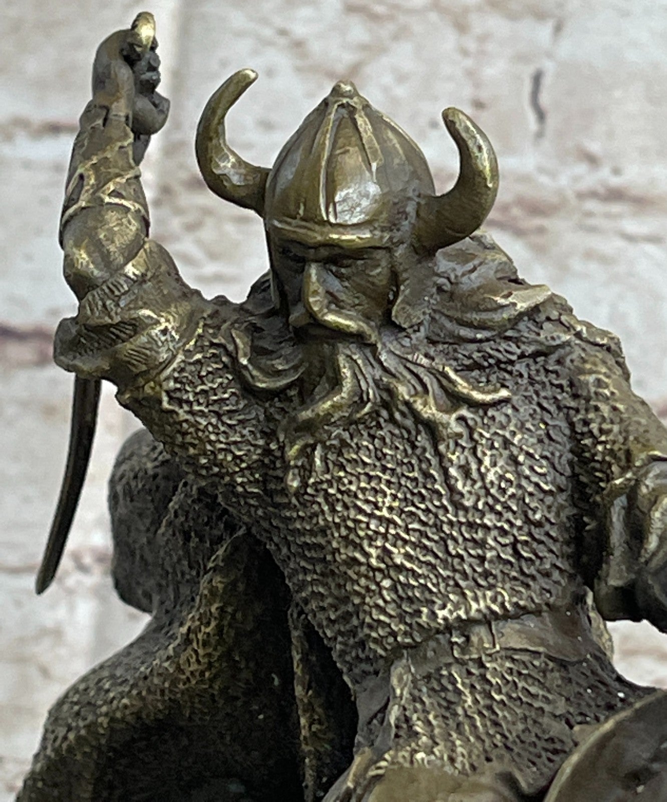 SIGNED BRONZE WARRIOR VIKING ANGLO SAXON FIGURE ON HORSE 14 LBS Decorative gift