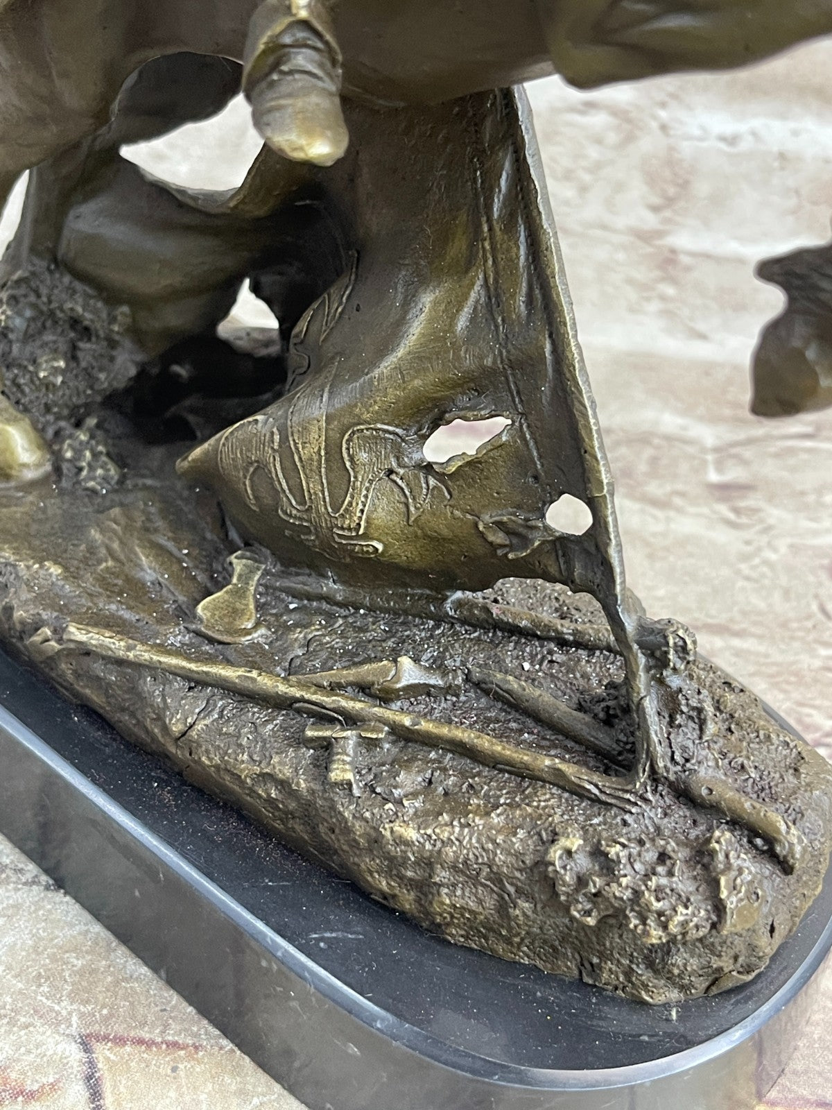 SIGNED BRONZE WARRIOR VIKING ANGLO SAXON FIGURE ON HORSE 14 LBS Decorative gift