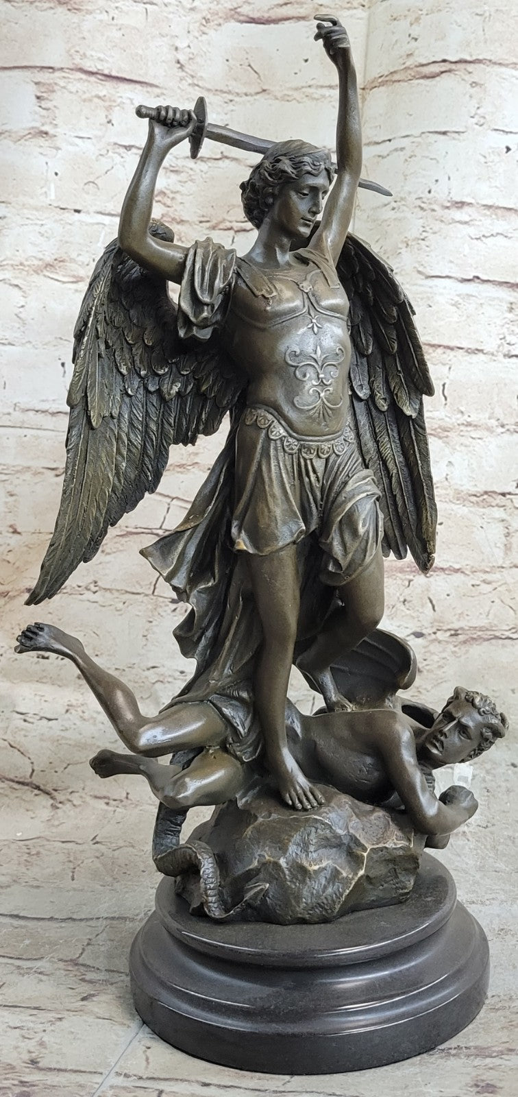 Statue Saint St. Michael Bronze Archangel Protector 15.5" Tall HotCast Religious