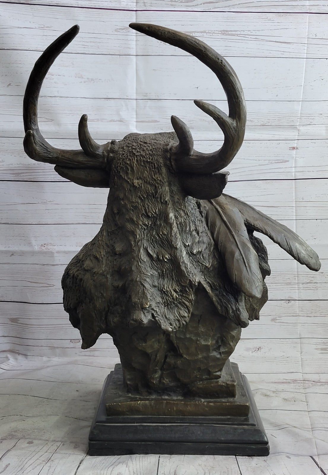 Native American Indian Chief Geronimo Bronze Bust Sculpture – Signed Milo – For Sale