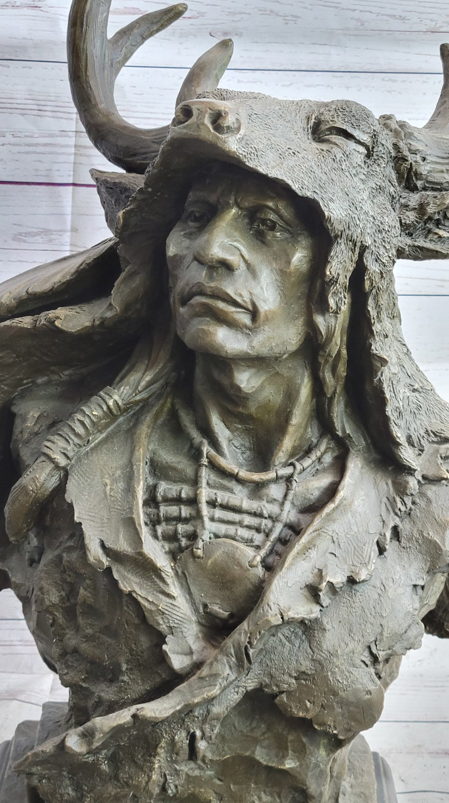 Native American Indian Chief Geronimo Bronze Bust Sculpture – Signed Milo – For Sale