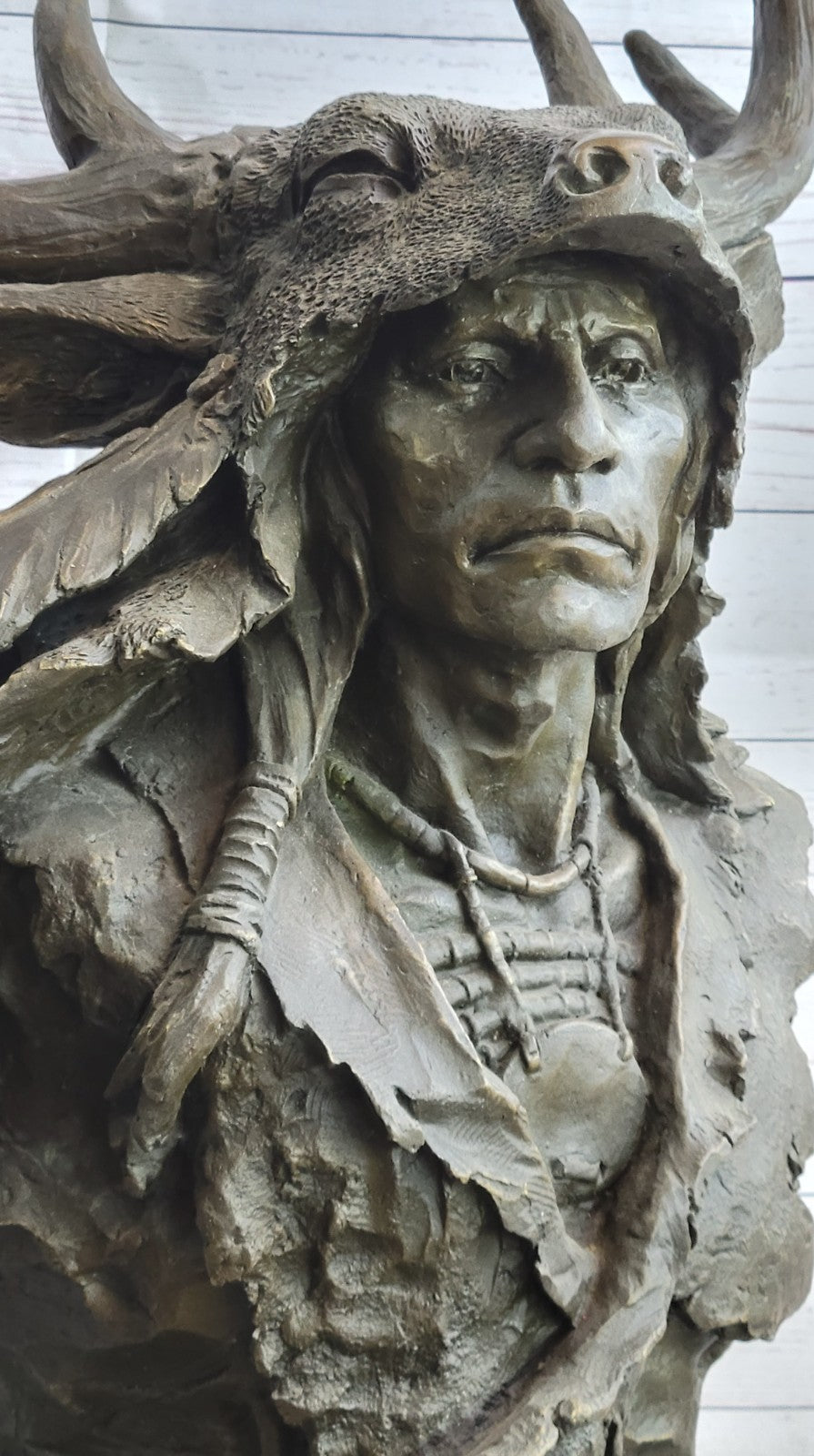 Native American Indian Chief Geronimo Bronze Bust Sculpture – Signed Milo – For Sale