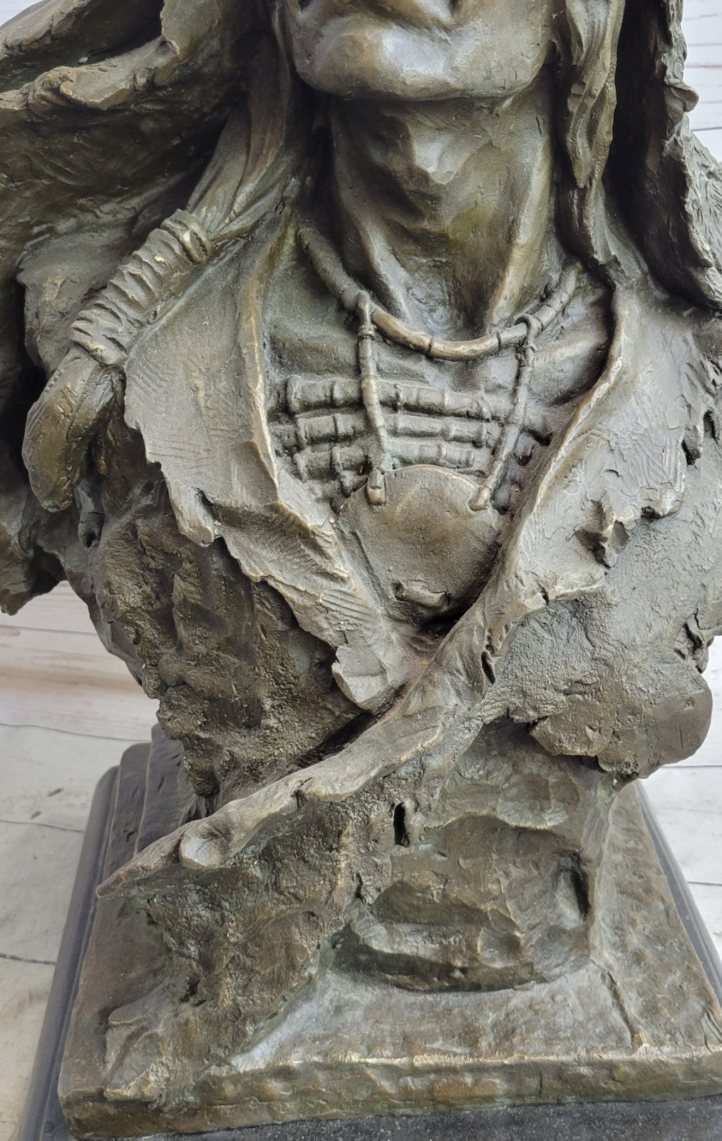 Native American Indian Chief Geronimo Bronze Bust Sculpture – Signed Milo – For Sale