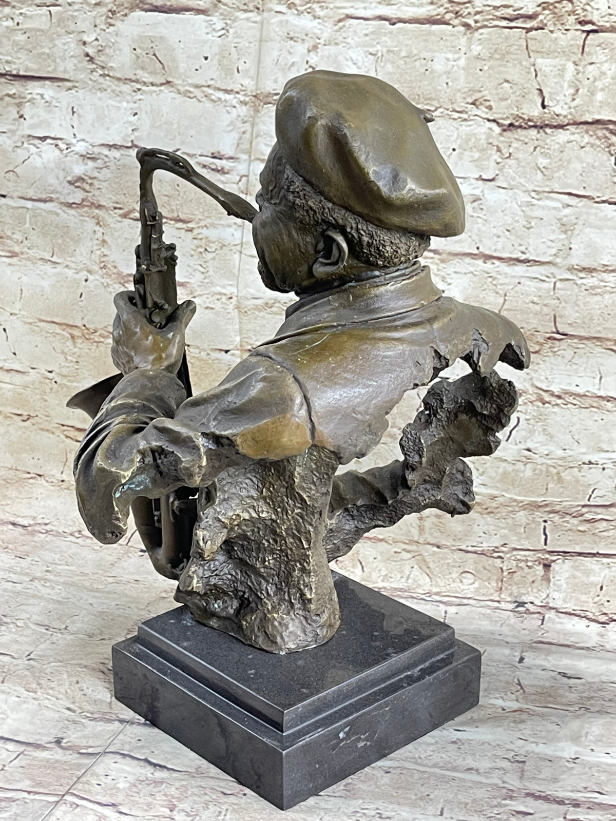 Vintage Brutalist Cast Bronze Sculpture Jazz Saxophone Player Figure Mid Century