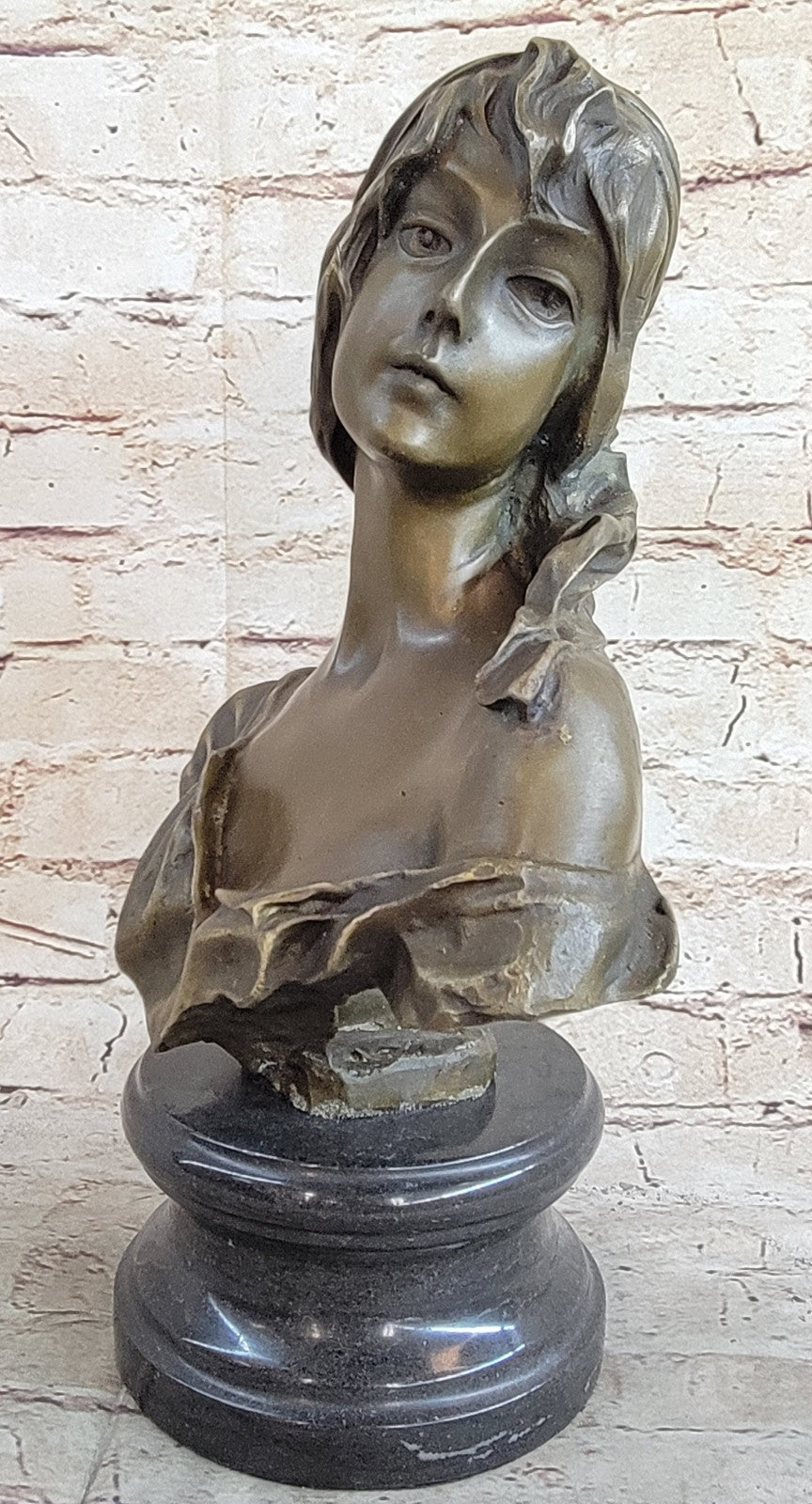 Vintage Handcrafted Female Bust Large Bronze Art Work Sculpture on Marble