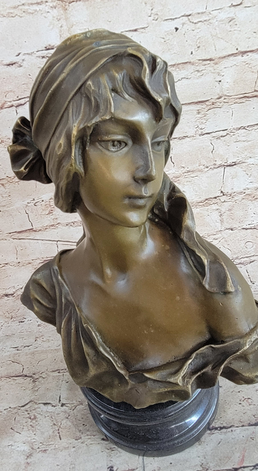 Vintage Handcrafted Female Bust Large Bronze Art Work Sculpture on Marble