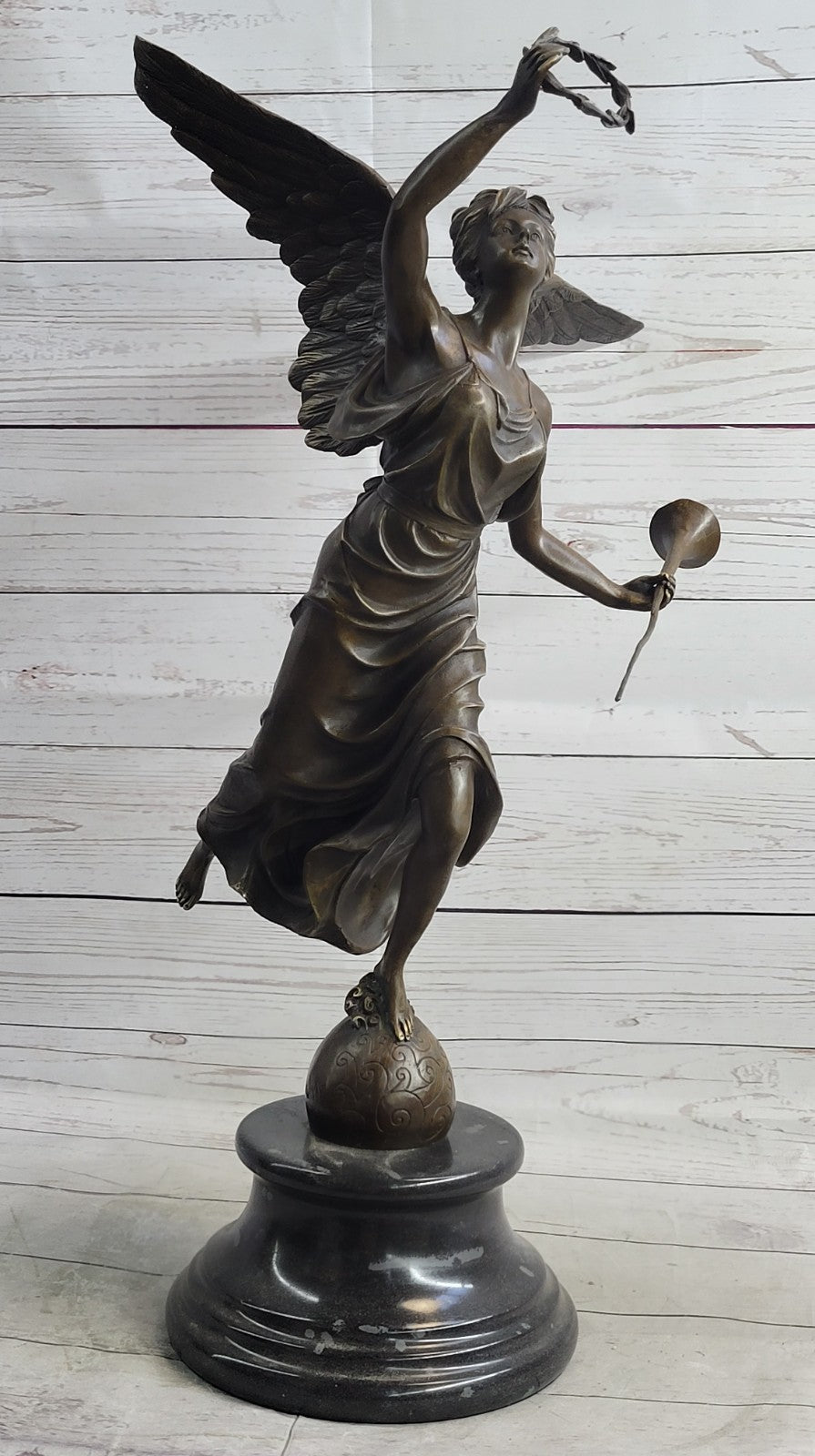 Handcrafted Christmas Angel Bronze Sculpture Hot Cast Marble Base Figurine Sale