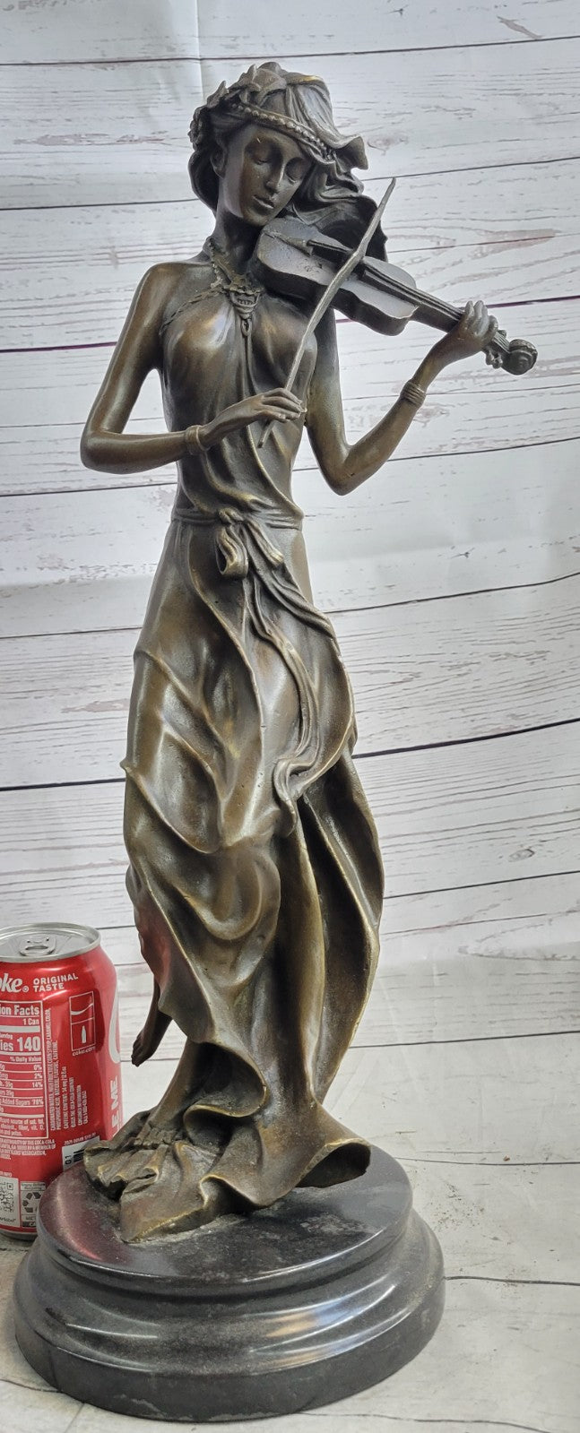Brown Color Patina Bronze Sculpture Violin Player Viola Musician Figurine Decor