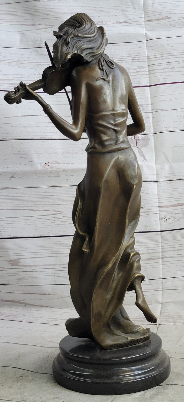 Brown Color Patina Bronze Sculpture Violin Player Viola Musician Figurine Decor