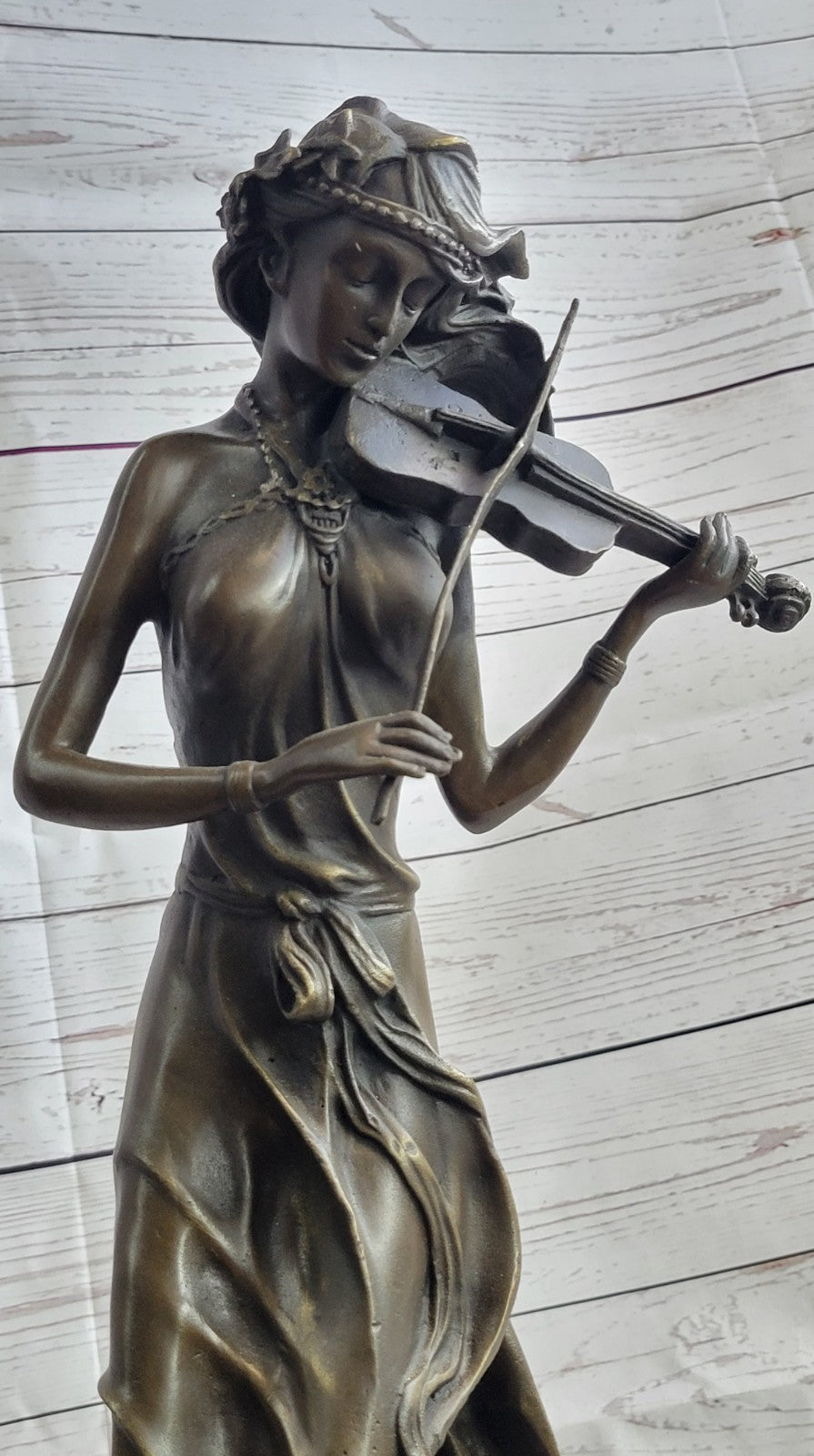 Brown Color Patina Bronze Sculpture Violin Player Viola Musician Figurine Decor