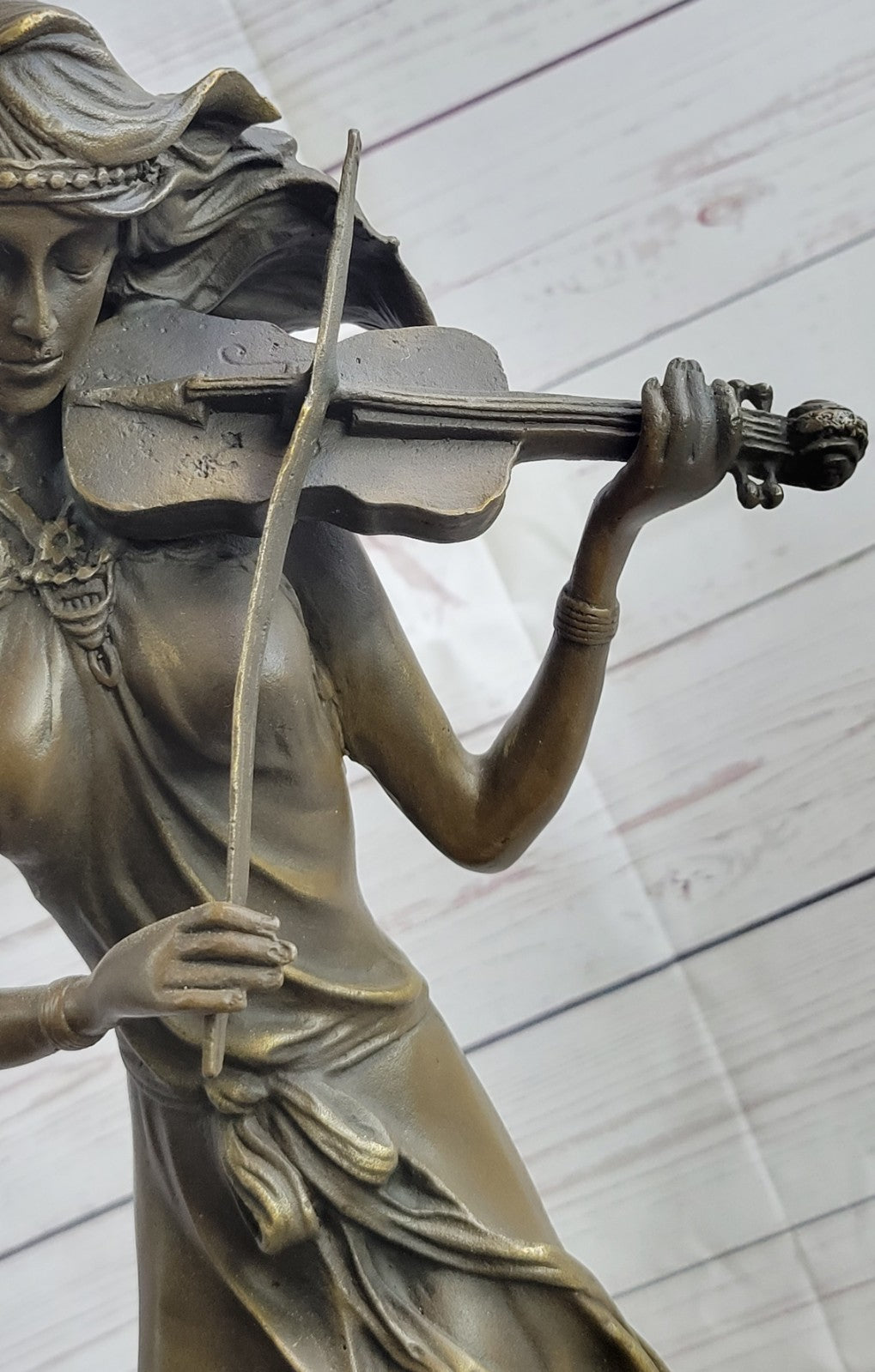 Brown Color Patina Bronze Sculpture Violin Player Viola Musician Figurine Decor