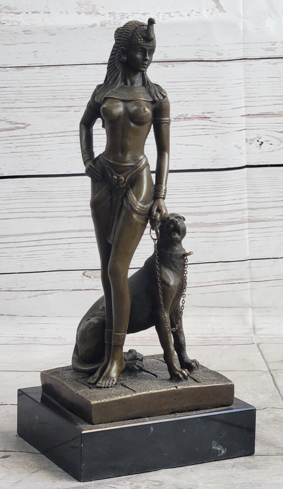 Sculpture Bronze Figure Nude Cleopatra with Panther Hot Cast Figurine Statue