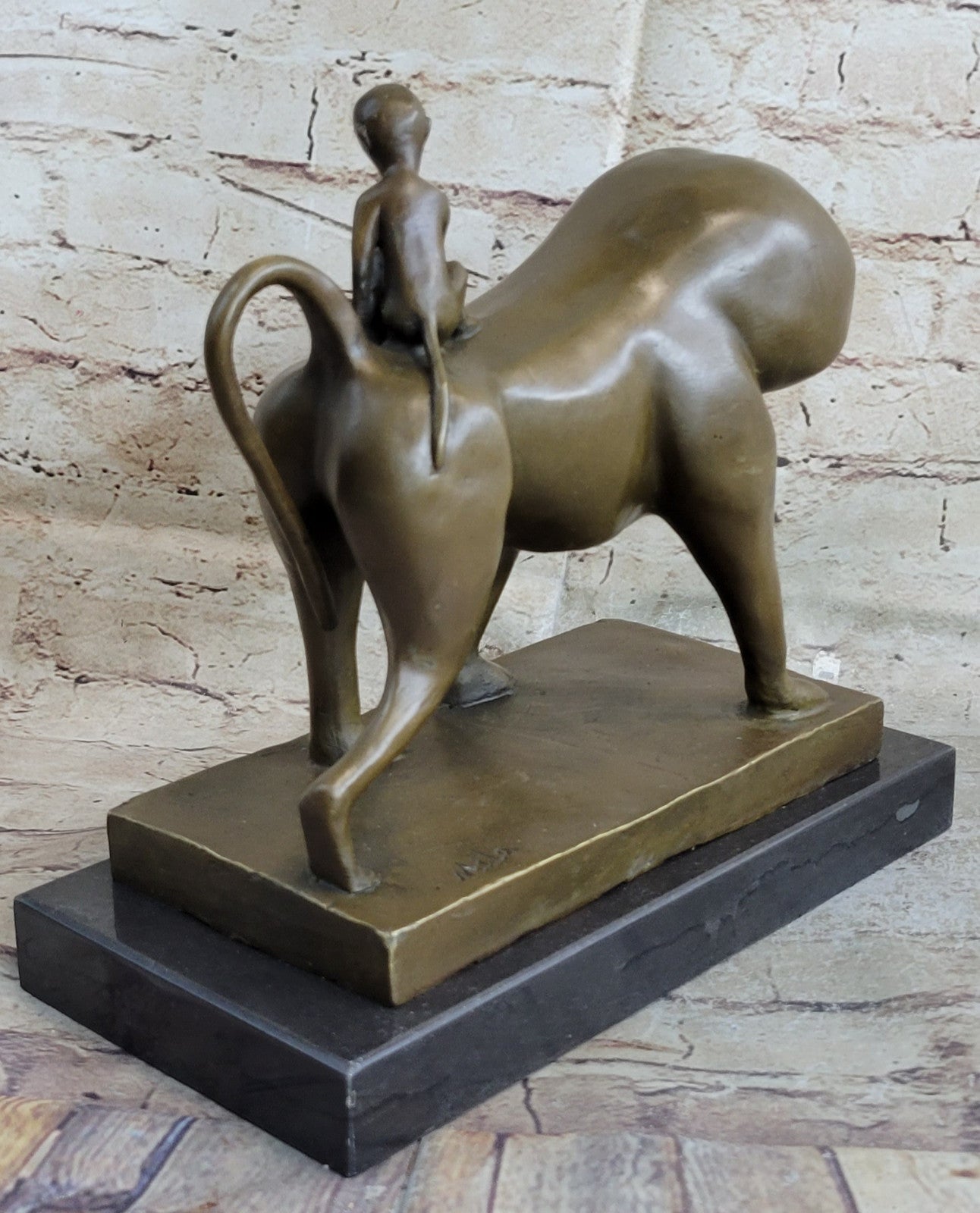 Bronze Mother Monkey With Her Young - Animal Sculpture - signed Artwork Statue