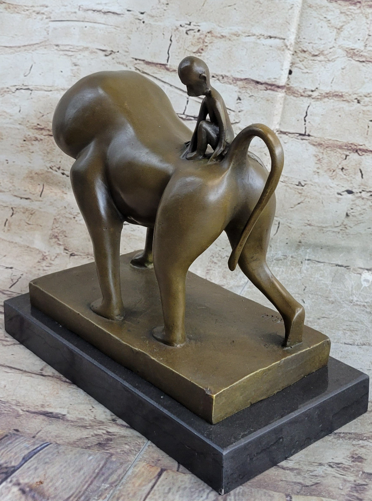 Bronze Mother Monkey With Her Young - Animal Sculpture - signed Artwork Statue